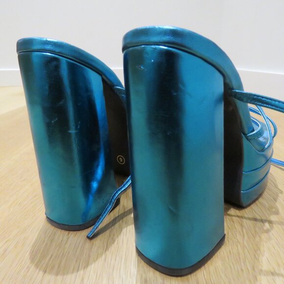 AZALEA WANG Eyes On Me Chunky Platform Sandals in Metallic Blue Y2K Disco Rave 6 - Picture 12 of 14